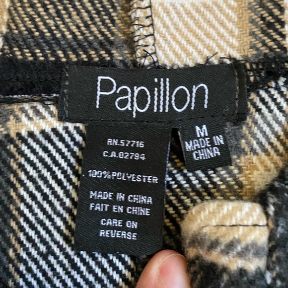 Papillon Cozy Soft Flannel Black Cream Beige Plaid Hooded Jacket 1/4 Zip MD - Picture 13 of 14